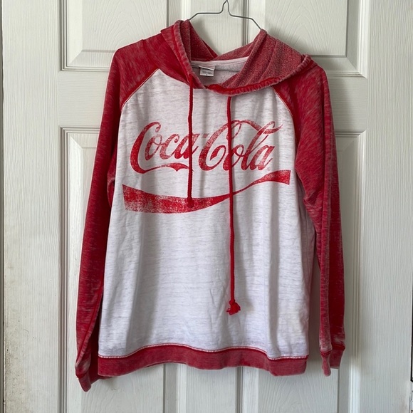 Coca Cola Tops - Coca Cola red white drawstring lightweight hooded sweatshirt hoodie shirt top  L
